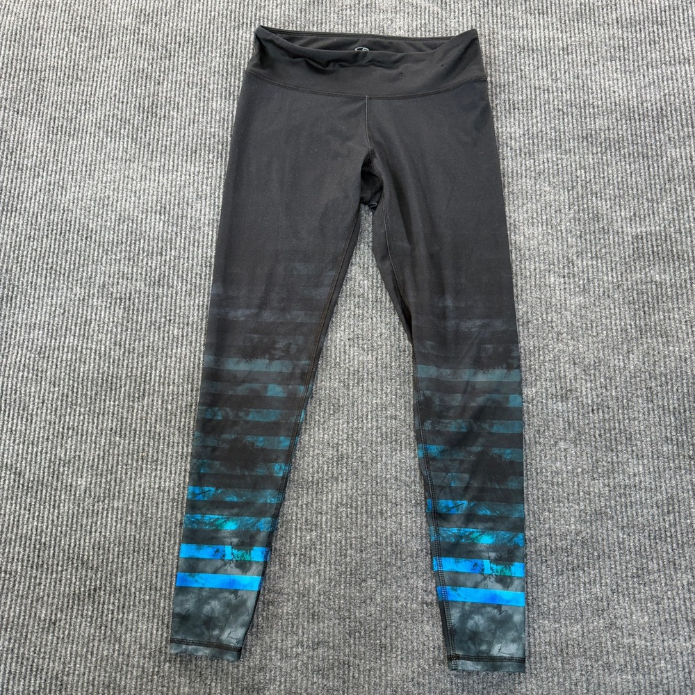 Champion Womens Duo Dry Leggings M Black Blue Ombre Striped Activewear Tights